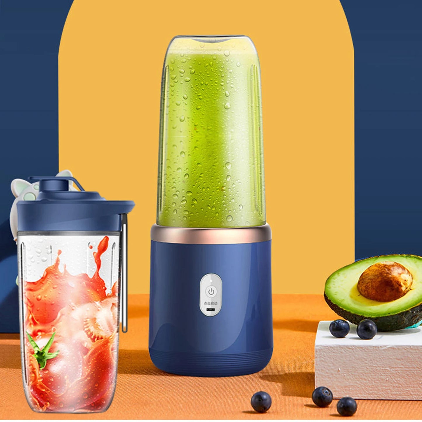 1pc Portable Small Electric Juicer Blue/Pink Stainless Steel Blade Cup Juicer Fruit Automatic Smoothie Blender Kitchen Tool