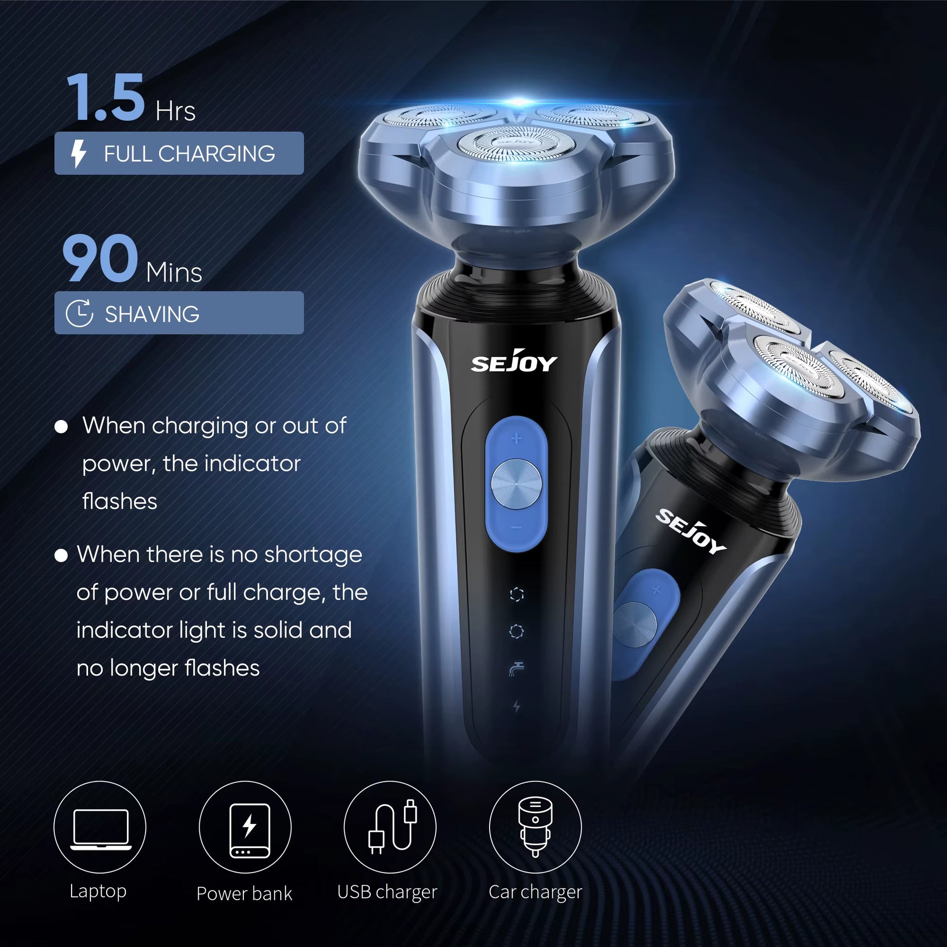 Rotary Electric Shaver Kit Rechargeable Multi-Function Beard Shaving Nose Hair Trimmer Three-Head Floating Razor