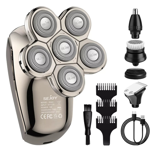 Electric Shaver Hair Clipper 5IN1 Beard Trimmer Bald Head Shaver Wet & Dry Men'S Electric Hair Trimmer