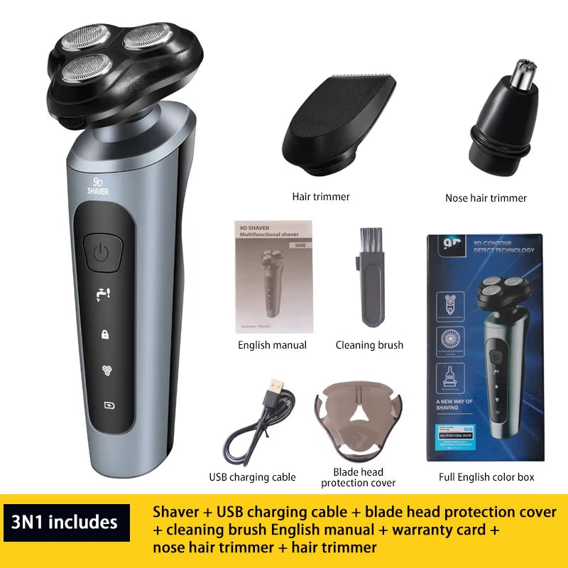 Electric Shavers Men Waterproof Wet Dry Use Electric Trimmer Razor Rechargeable Battery Rotary Shavers Machine Shaving