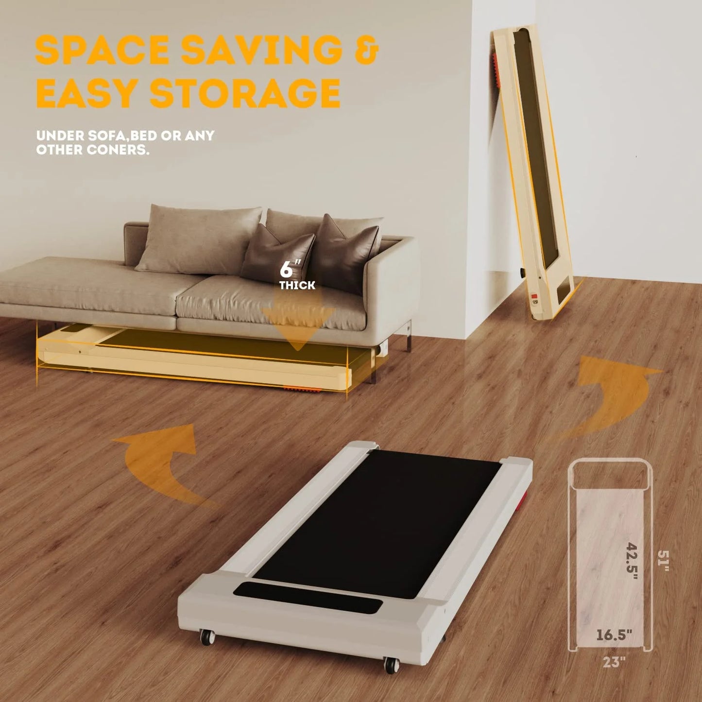 under Desk Treadmill, Walking Pad 2.25HP, Walking Treadmill with 265Lbs Weight Capacity, for Office under Desk with Remote Control, Walking Jogging Machine for Home/Office Use(White