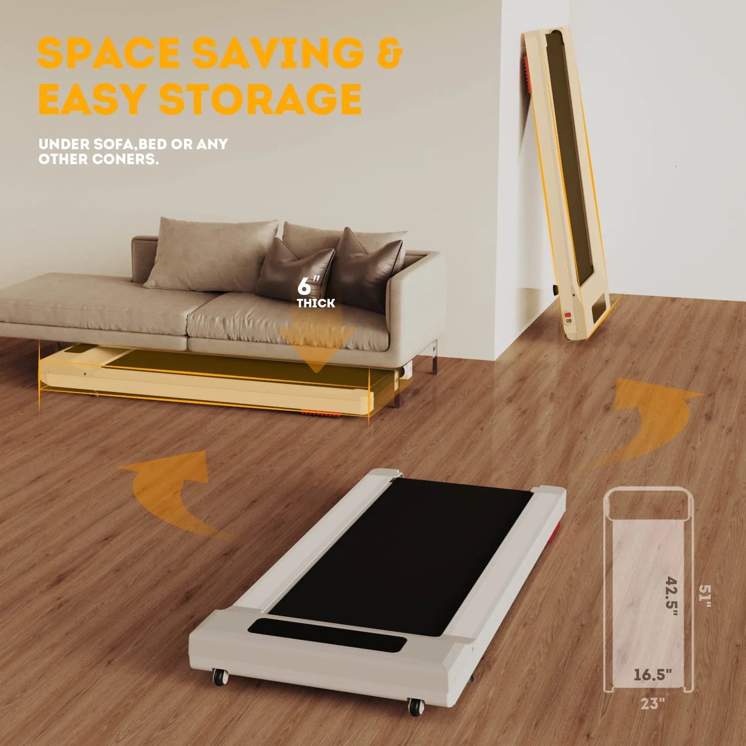 under Desk Treadmill, Walking Pad 2.25HP, Walking Treadmill with 265Lbs Weight Capacity, for Office under Desk with Remote Control, Walking Jogging Machine for Home/Office Use(White