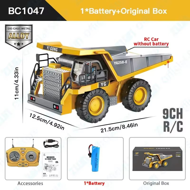 2.4G Remote Control Excavator Dump Truck RC Model Car Toy Professional Alloy Plastic Simulation Construction Vehicle for Kid