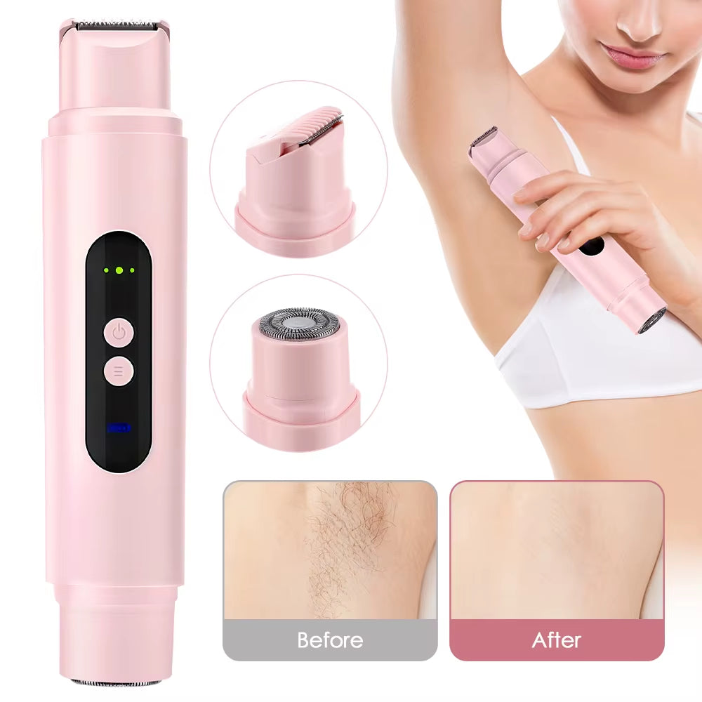 Electric Shaver for Women IPX7 Waterproof Wet Dry Bikini Hair Trimmer 2 in 1 Double Head Detachable Razor Safe 360° Quick Trim