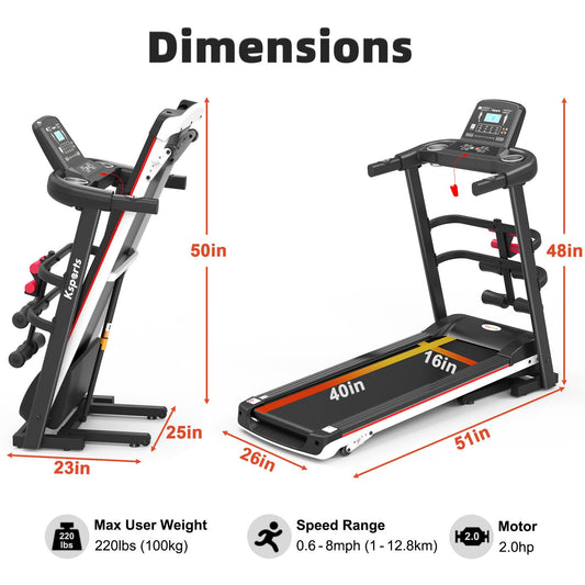 Ksports 16 Inch Wide Foldable Home Treadmill W/ Bluetooth & Fitness Tracking App