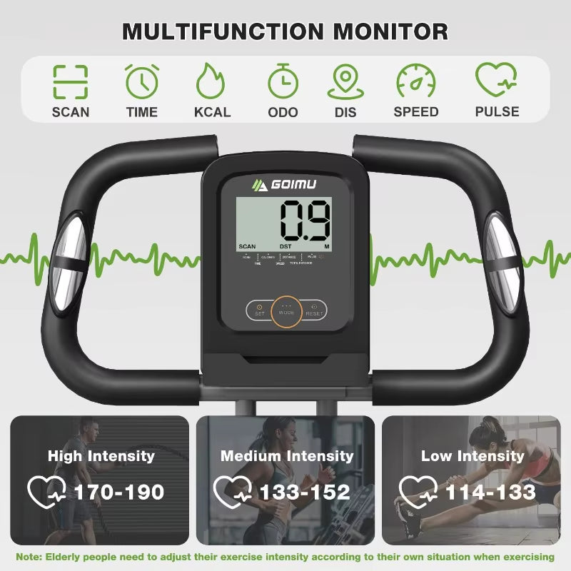 Exercise Bike, 5 in 1 Foldable Stationary Bike for Seniors, 8-Level Adjustable Magentic Resistance, Indoor Recumbent Bike