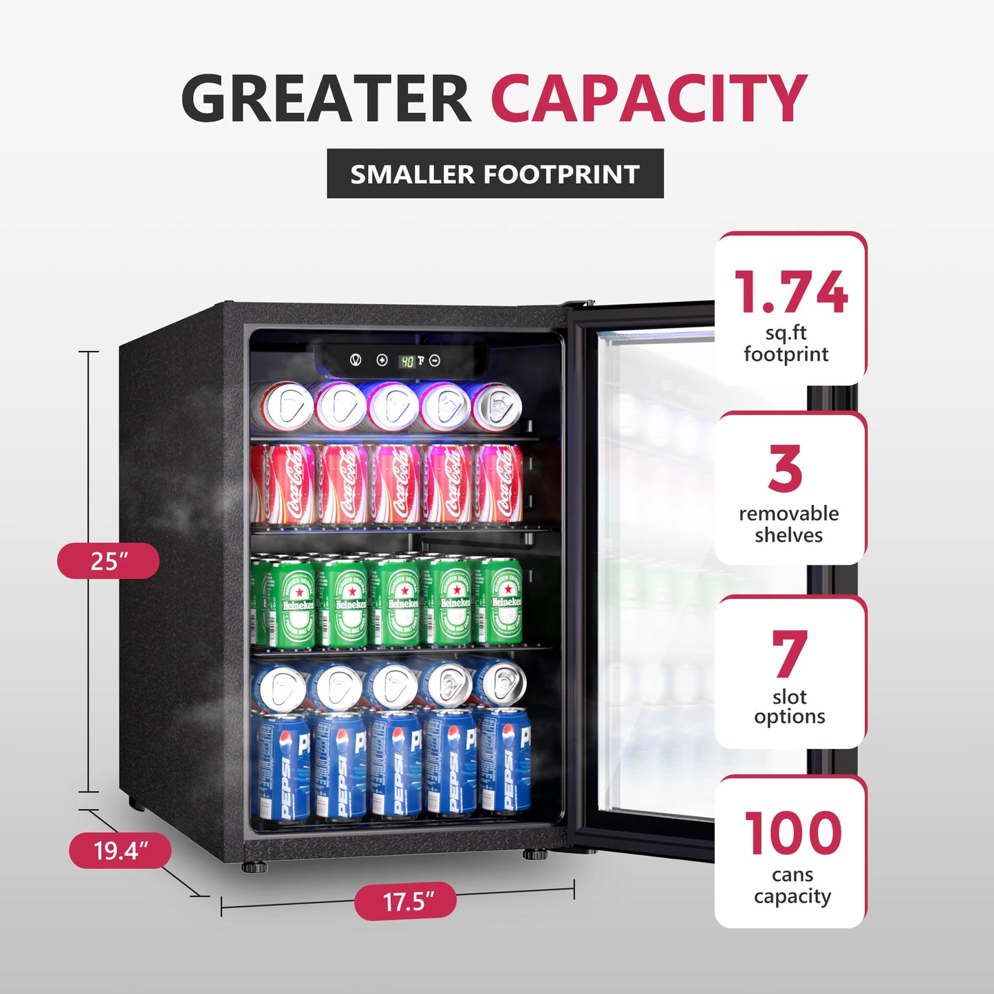 Beverage Refrigerator 2.7 cu.ft 100 Can Mini Fridge for Beer Drinks Wines Freestanding Fridge Blue LED for Home Office Dorm Bar