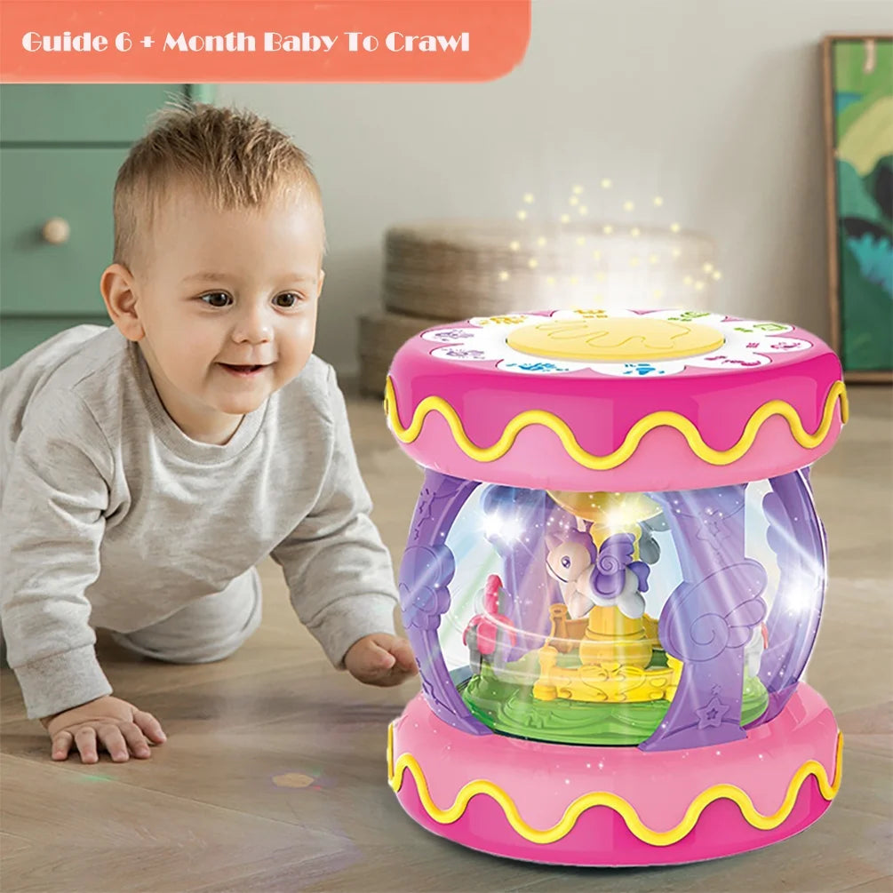 Baby Toys 6-12 Months,Rotating Light up Musical Drum Toys for Kids 1 Year Old Christmas Gifts