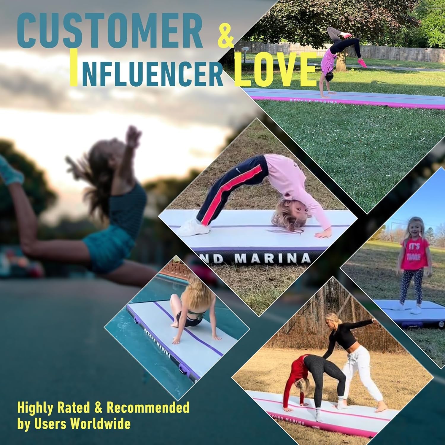 Air Gymnastics Tumble Track 4/8 Inches Thickness Inflatable Tumbling 10Ft/13Ft/16Ft/20Ft Air Mats for Home Use Training/Cheerleading/Yoga/Water with Electric Pump