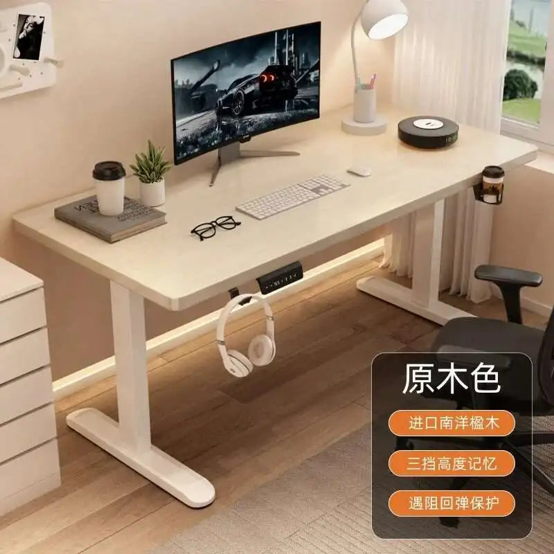 Solid Wood Electric Lifting Table, Intelligent Computer Table, Home Study Desk, Office Desk, Gaming Table, Bedroom Workbench