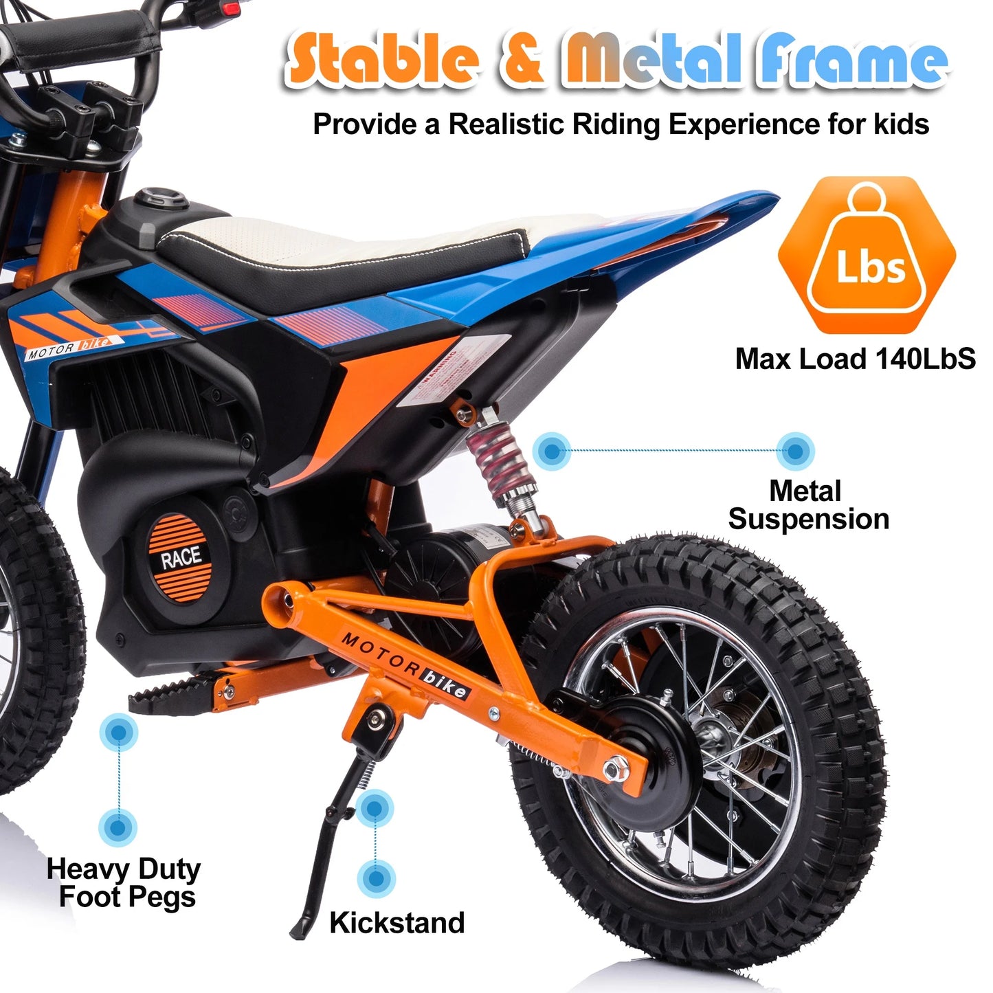24V Electric Dirt Bike, 250W Electric Motorcycle Ride on Toys, Battery Powered Motorcycle Electric Car, up to 13.7 MPH for Kids Ages 13+ Blue