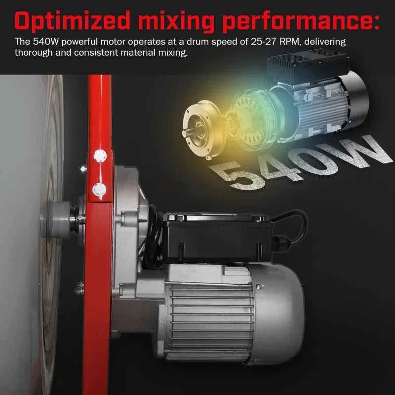 4.6 cu. ft. Cement Mixer Portable Mixing Cement Mixer Drive Gearbox 560W Portable Electric Concrete Mortar Barrow