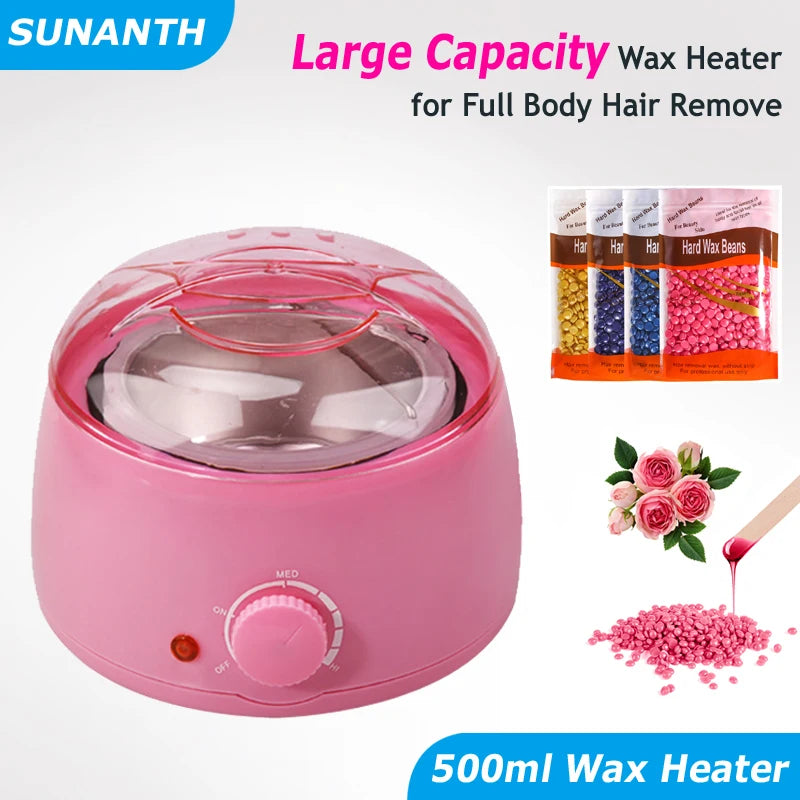 500ML Wax Heater Machine for Hair Removal Waxing Beans Warmer Paraffin Depilation Epilator Wax-Melting Pot Full Body Hair Remove