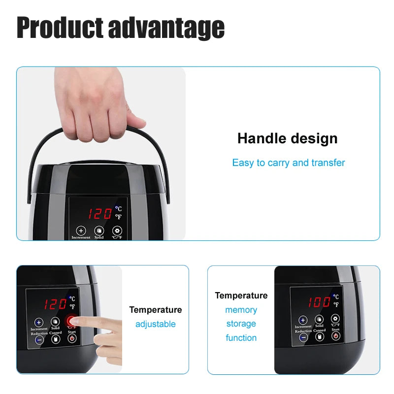 500Ml Wax Heater Machine for Hair Removal Wax Melting Warmer Pot with LCD Temperature Display Depilatory Waxing Beans Heater