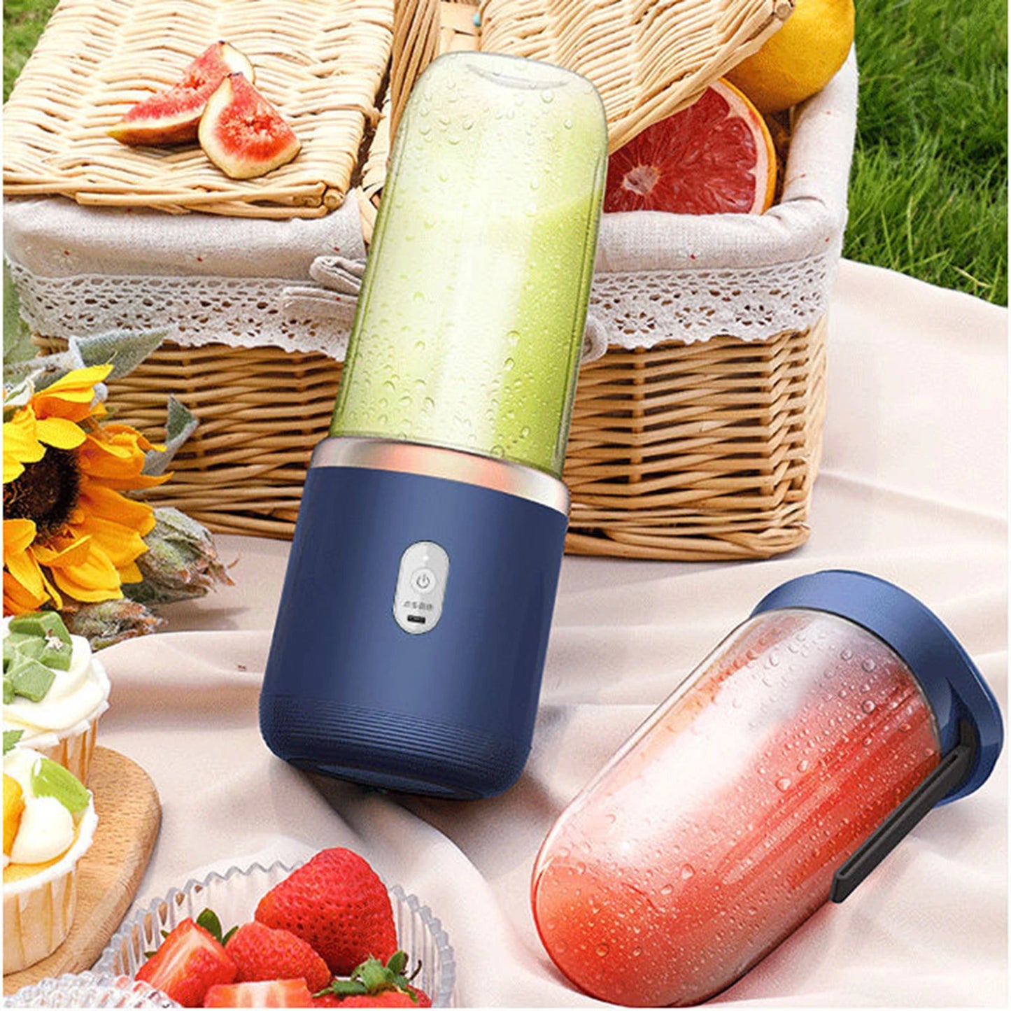 1pc Portable Small Electric Juicer Blue/Pink Stainless Steel Blade Cup Juicer Fruit Automatic Smoothie Blender Kitchen Tool