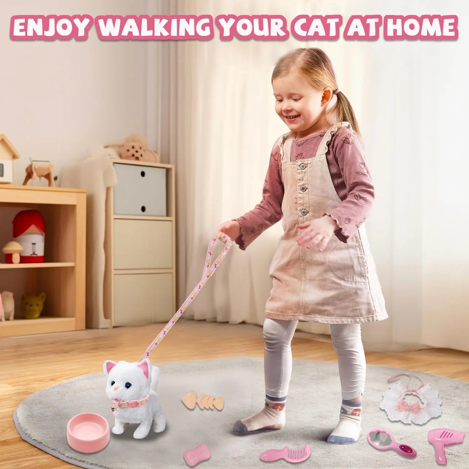Plush Cat Toy, Walking Interactive Cat, Christmas Birthday Gift for Toddlers Kids