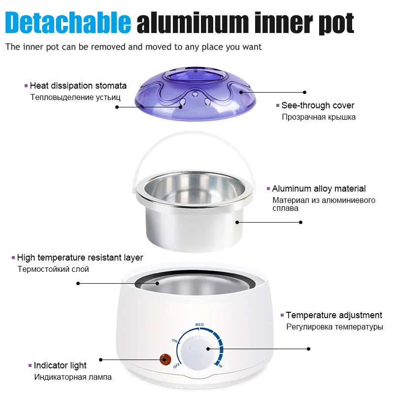 500ML Wax Heater Machine for Hair Removal Waxing Beans Warmer Paraffin Depilation Epilator Wax-Melting Pot Full Body Hair Remove
