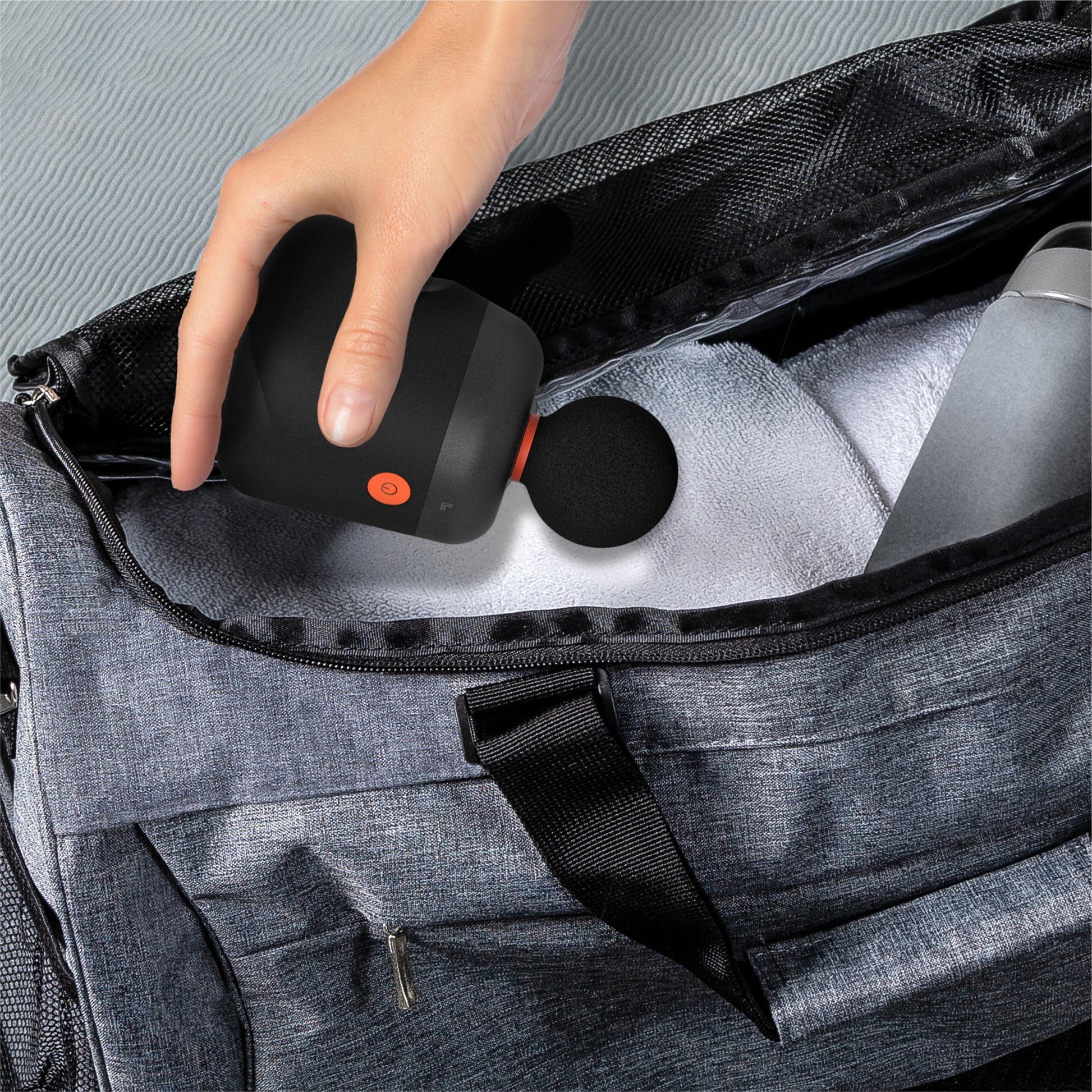 ® Powerboost® Palm Portable Percussion Massager with Includes 4 Attachments, Whisper Quiet Operation, Variable Strength Full Body Recovery, Rechargeable, 6-Pieces, Black