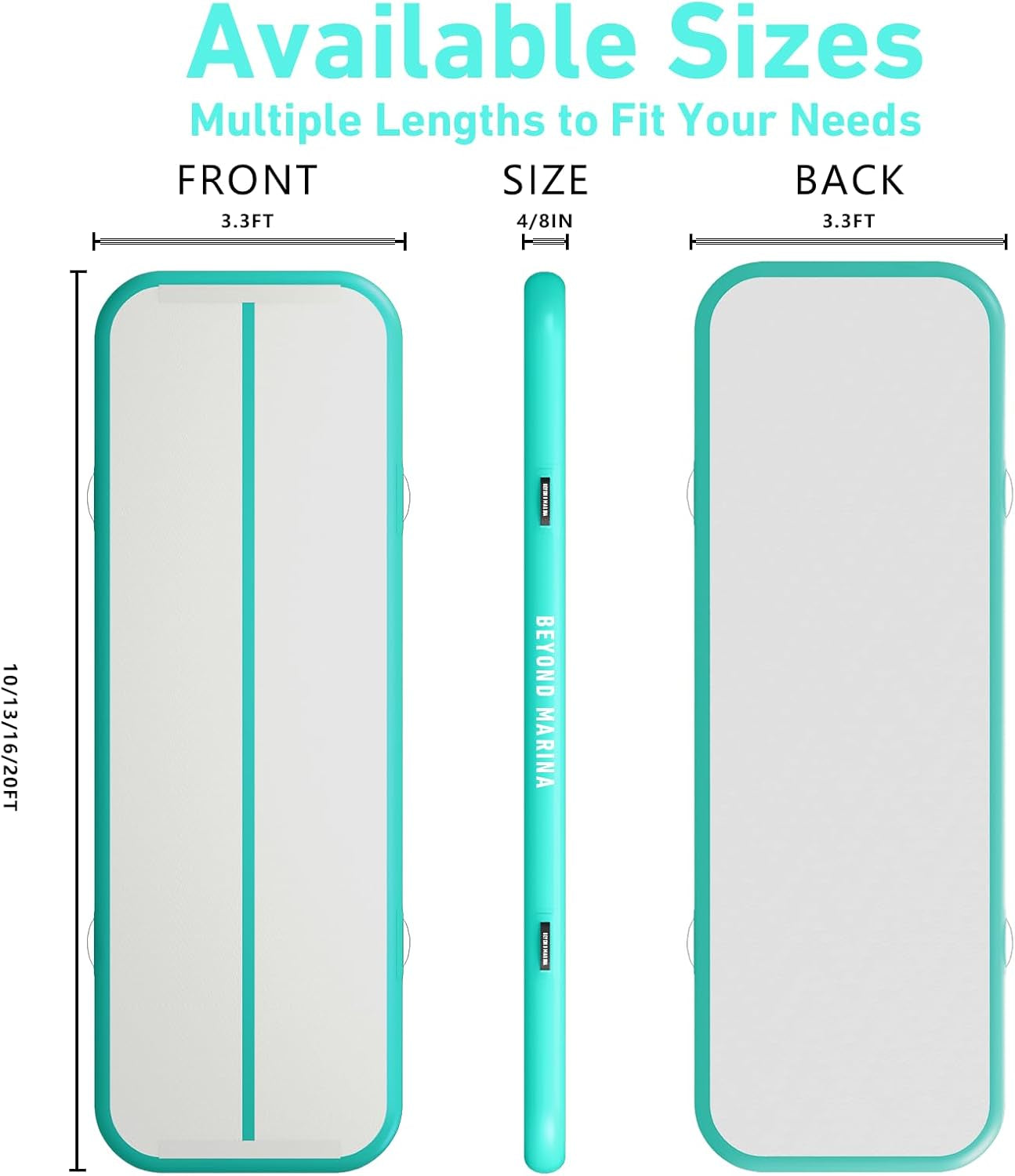 Air Gymnastics Tumble Track 4/8 Inches Thickness Inflatable Tumbling 10Ft/13Ft/16Ft/20Ft Air Mats for Home Use Training/Cheerleading/Yoga/Water with Electric Pump