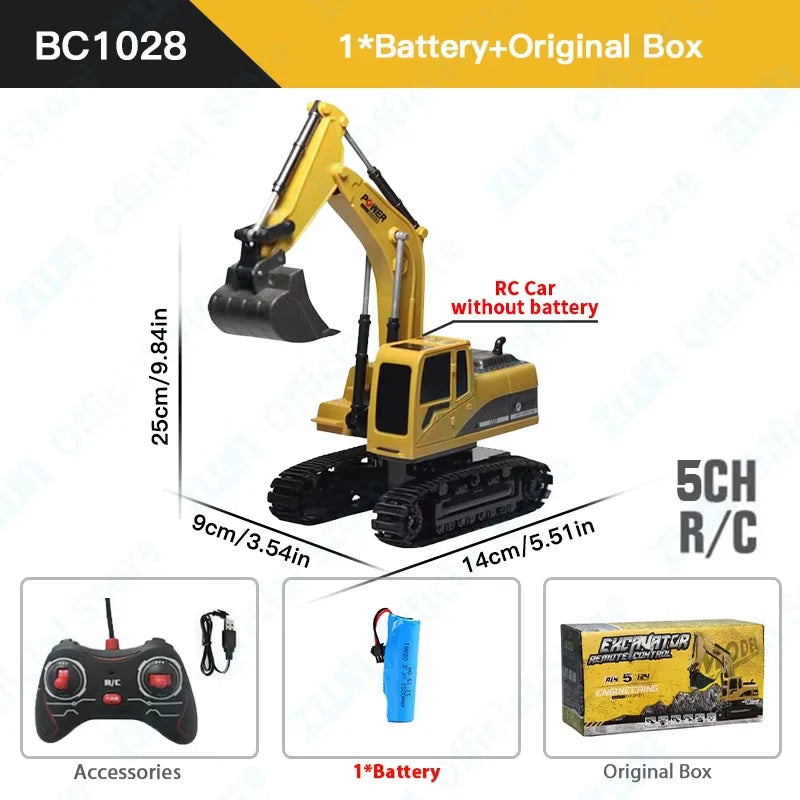 2.4G Remote Control Excavator Dump Truck RC Model Car Toy Professional Alloy Plastic Simulation Construction Vehicle for Kid