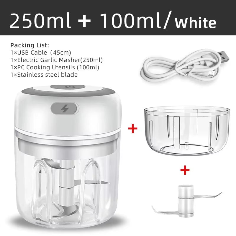 Mini Wireless Electric Garlic Crusher 100Ml/250Ml Portable Chopper USB Charging Ginger Chili Vegetable Masher Machine Kitchen