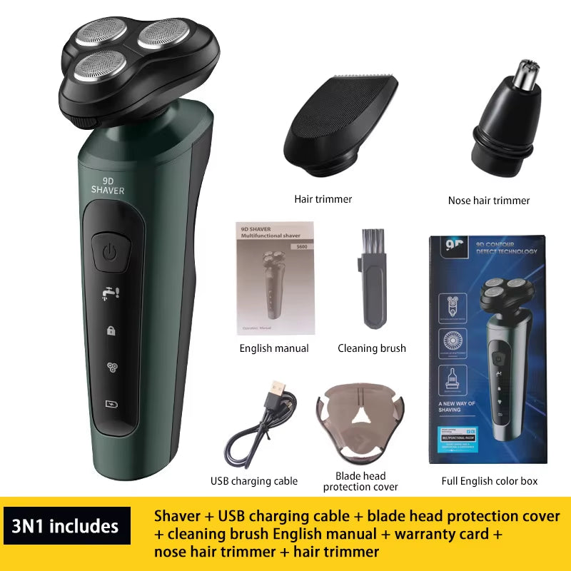 Electric Shavers Men Waterproof Wet Dry Use Electric Trimmer Razor Rechargeable Battery Rotary Shavers Machine Shaving