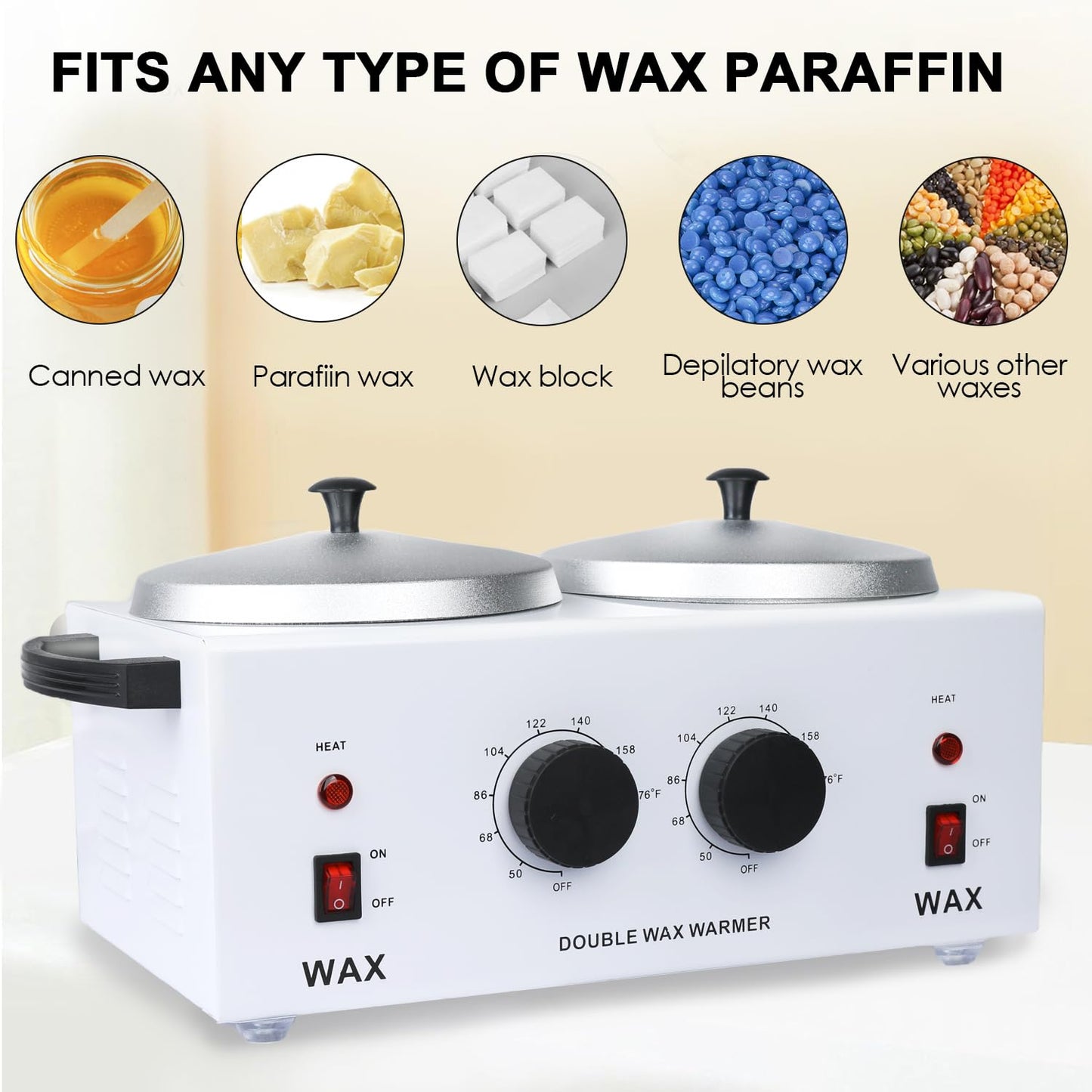 Double Wax Warmer for Hair Removal, Waxing Kit for Women & Men, Hard Wax Kit Wax Machine for Hair Removal Dual Wax Pot Warmer Professional Adjustable Temp Waxing Kit for Full Body, Facial, Home, Salon