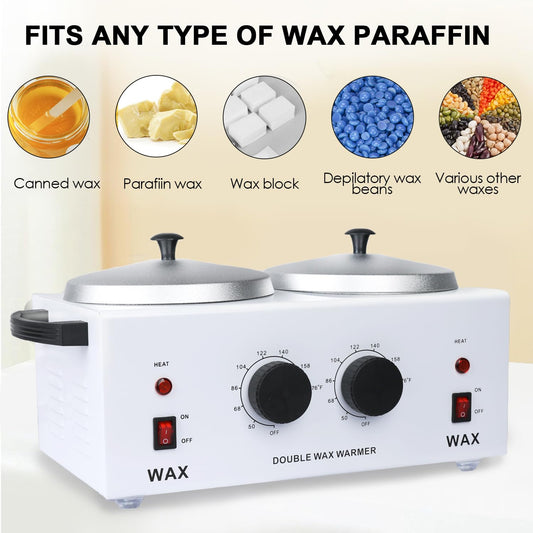 Double Wax Warmer for Hair Removal, Waxing Kit for Women & Men, Hard Wax Kit Wax Machine for Hair Removal Dual Wax Pot Warmer Professional Adjustable Temp Waxing Kit for Full Body, Facial, Home, Salon