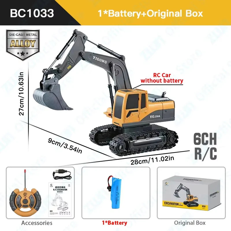 2.4G Remote Control Excavator Dump Truck RC Model Car Toy Professional Alloy Plastic Simulation Construction Vehicle for Kid