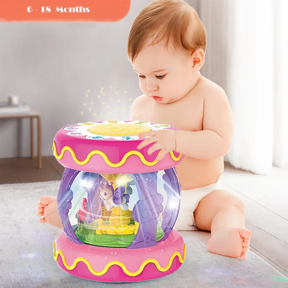 Baby Toys 6-12 Months,Rotating Light up Musical Drum Toys for Kids 1 Year Old Christmas Gifts