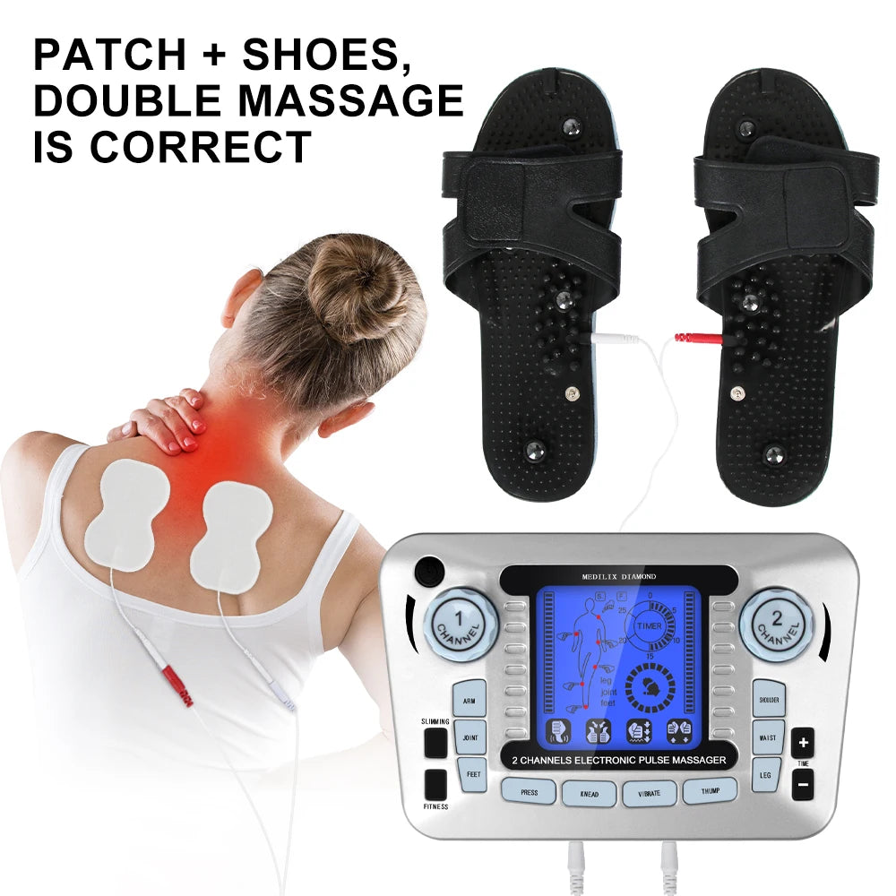 12 Modes Digital Electric Pulse Massager Tens EMS Muscle Stimulator Therapy Machine Body Massage Pain Relief Tool Health Care