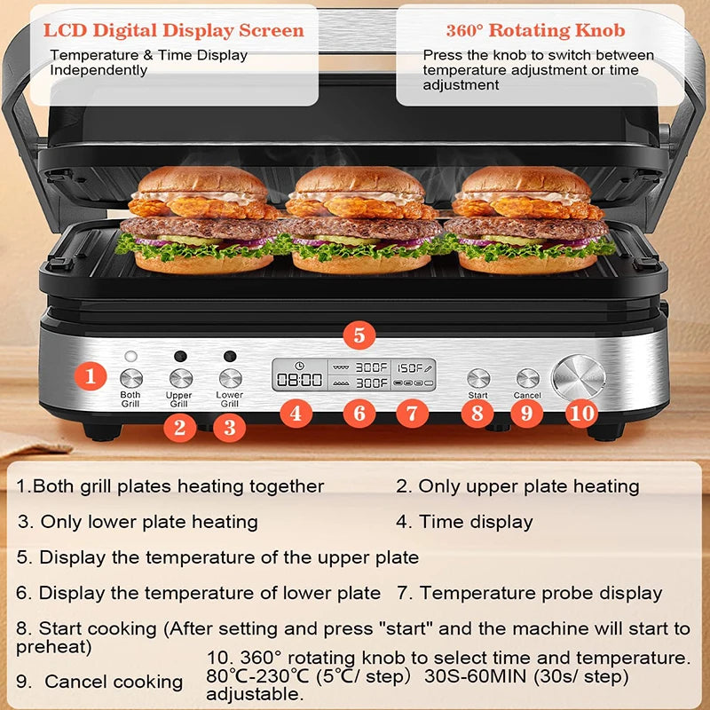 Steak Sandwich Machine Household Oven Bread Maker Barbecue Plate Double-Sided Electric Baking Pan Contact Grill