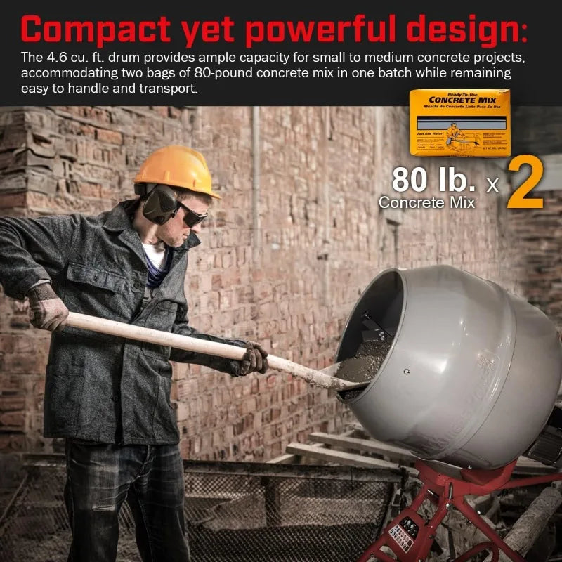 4.6 cu. ft. Cement Mixer Portable Mixing Cement Mixer Drive Gearbox 560W Portable Electric Concrete Mortar Barrow