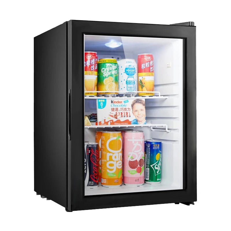 Suokang 21L Mini Small Portable Refrigerator For Home Bar Use Quiet Electric Compressor With LED Light Glass Door For Hotels