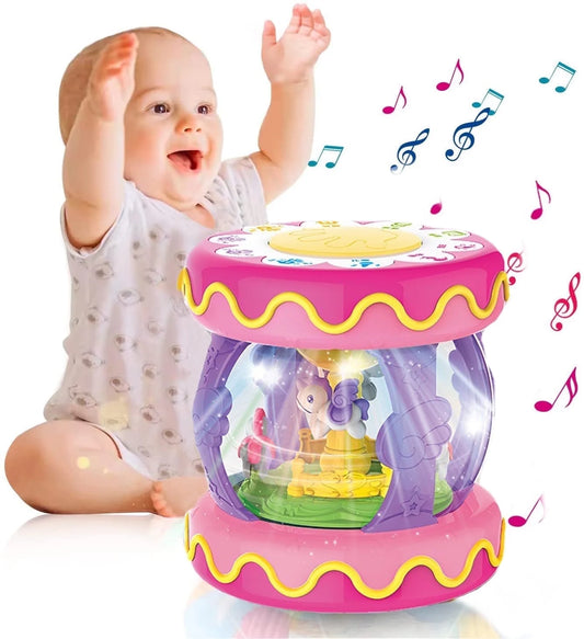 Baby Toys 6-12 Months,Rotating Light up Musical Drum Toys for Kids 1 Year Old Christmas Gifts