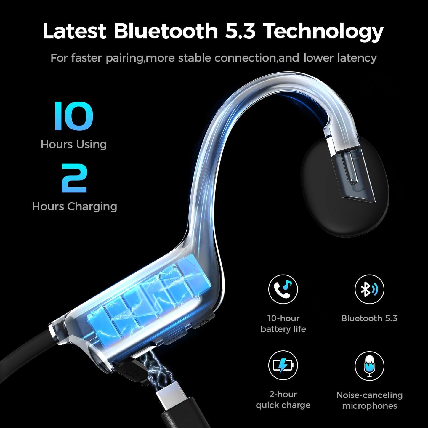Bone Conduction Headphones, Wireless Bluetooth Open-Ear Sports Headphones Wit...
