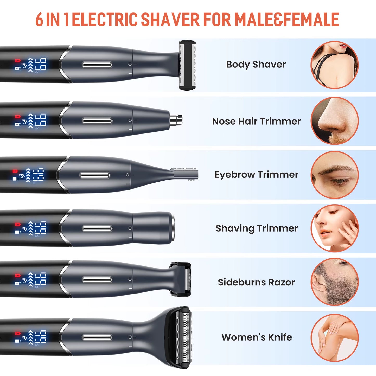 6 In1 Female Electric Epilator Body Hair Trimmer for Men Multifunctional Nose Trimmer Beard Ear Eyebrow Trimmer Shaver