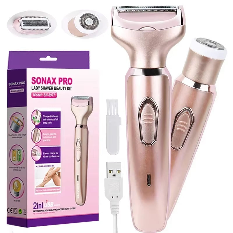2 in 1 Portable Electric Haircut Trimmer Epilator Woman Facial Intimate Area for Body Hair Removal Sex Shaver Bikini Pubic Rosor