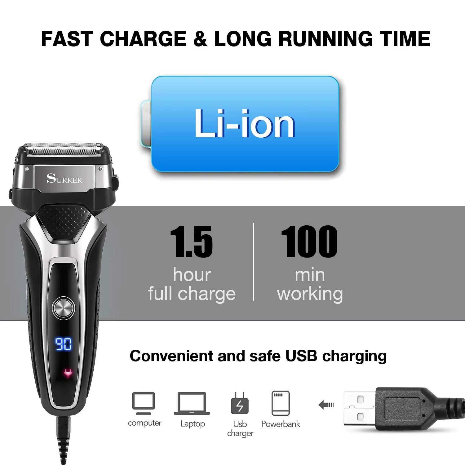 Turbo Powerful Wet Dry Electric Shaver Rechargeable Foil Face Body Shaver Beard Electric Razor for Men Hair Shaving Machine Set