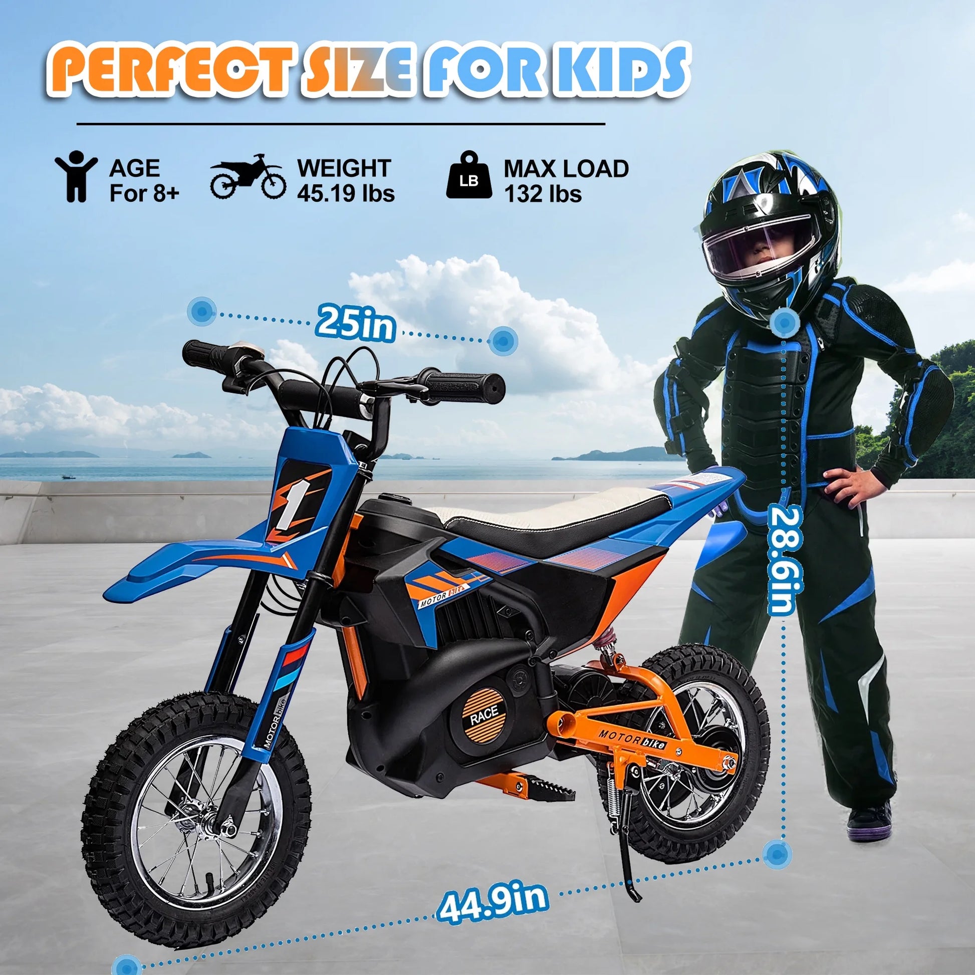24V Electric Dirt Bike, 250W Electric Motorcycle Ride on Toys, Battery Powered Motorcycle Electric Car, up to 13.7 MPH for Kids Ages 13+ Blue