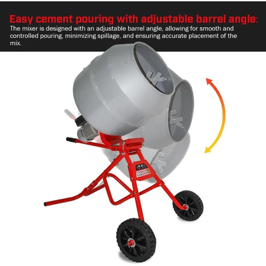 4.6 cu. ft. Cement Mixer Portable Mixing Cement Mixer Drive Gearbox 560W Portable Electric Concrete Mortar Barrow