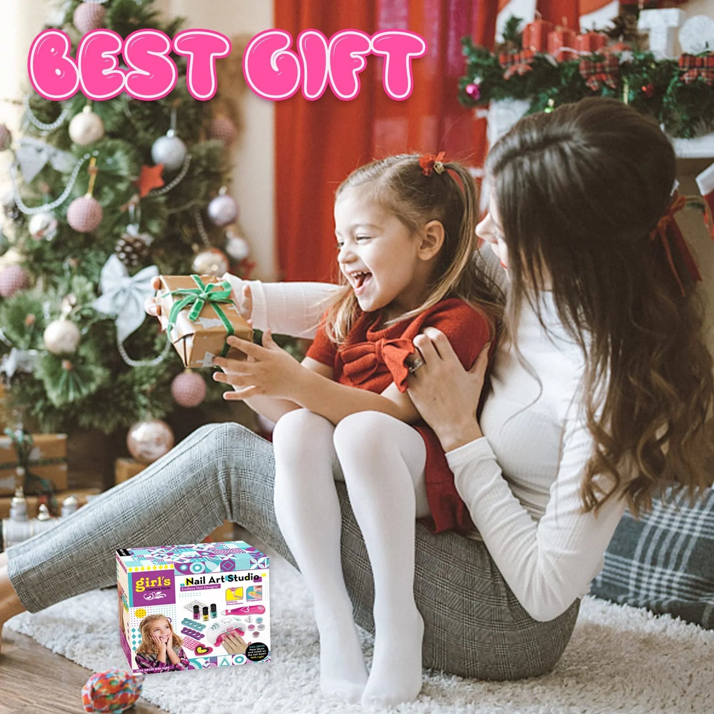 Toys for 5 6 7 8 Year Old Girls, Kids Nail Polish Makeup Art Kit Birthday Gifts for Girl Age 6-12 Crafts Princess Paint Game Set Girl for Gift Nail Decoration Electric Toy Finger Sticker