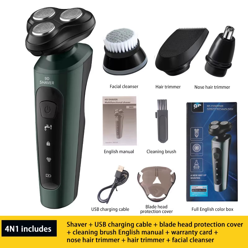 Electric Shavers Men Waterproof Wet Dry Use Electric Trimmer Razor Rechargeable Battery Rotary Shavers Machine Shaving