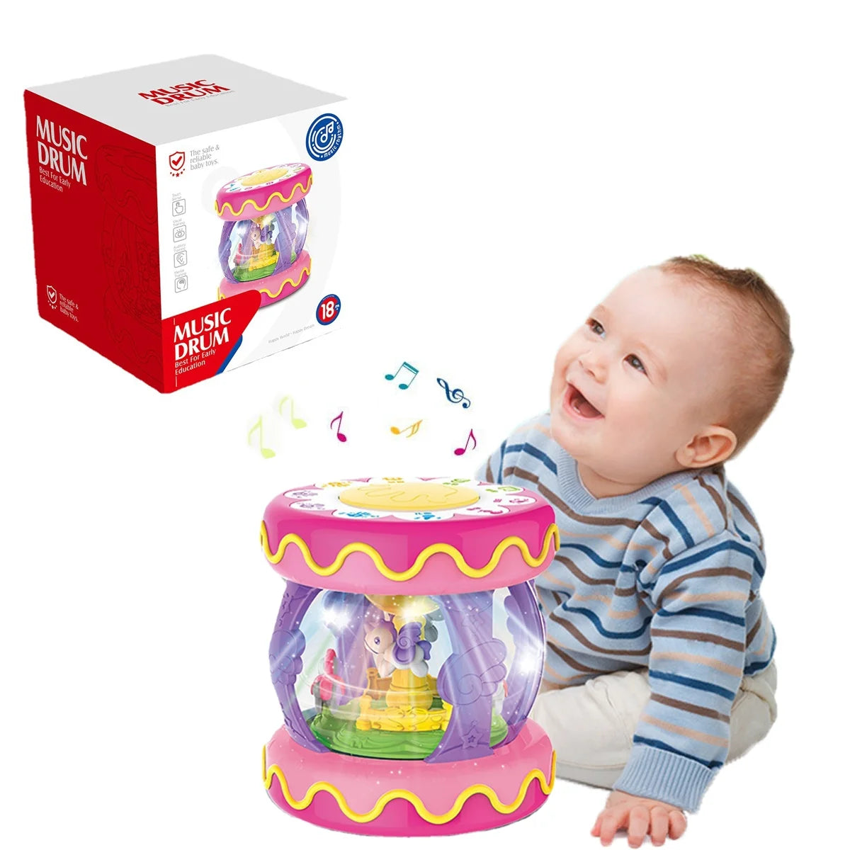 Baby Toys 6-12 Months,Rotating Light up Musical Drum Toys for Kids 1 Year Old Christmas Gifts