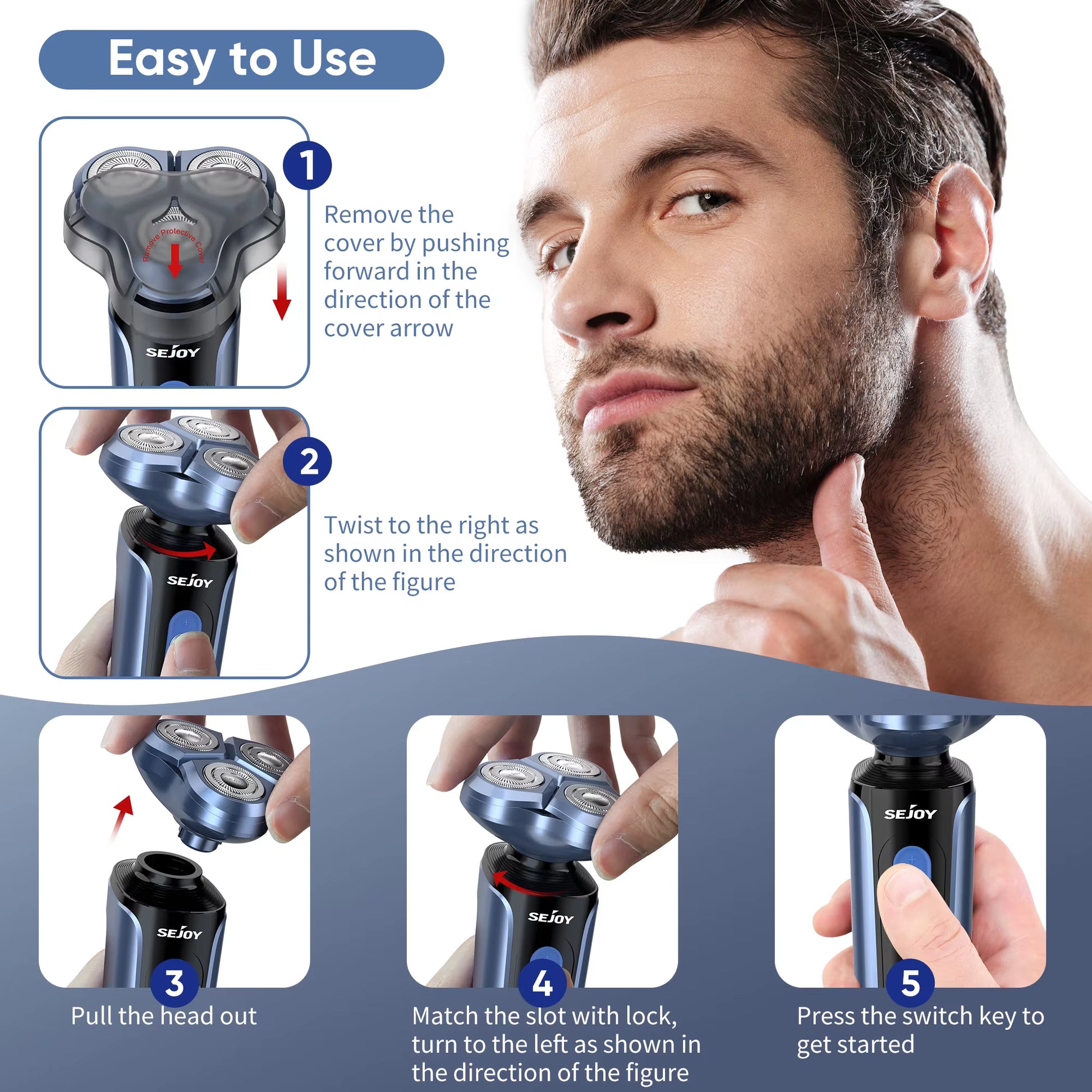 Rotary Electric Shaver Kit Rechargeable Multi-Function Beard Shaving Nose Hair Trimmer Three-Head Floating Razor
