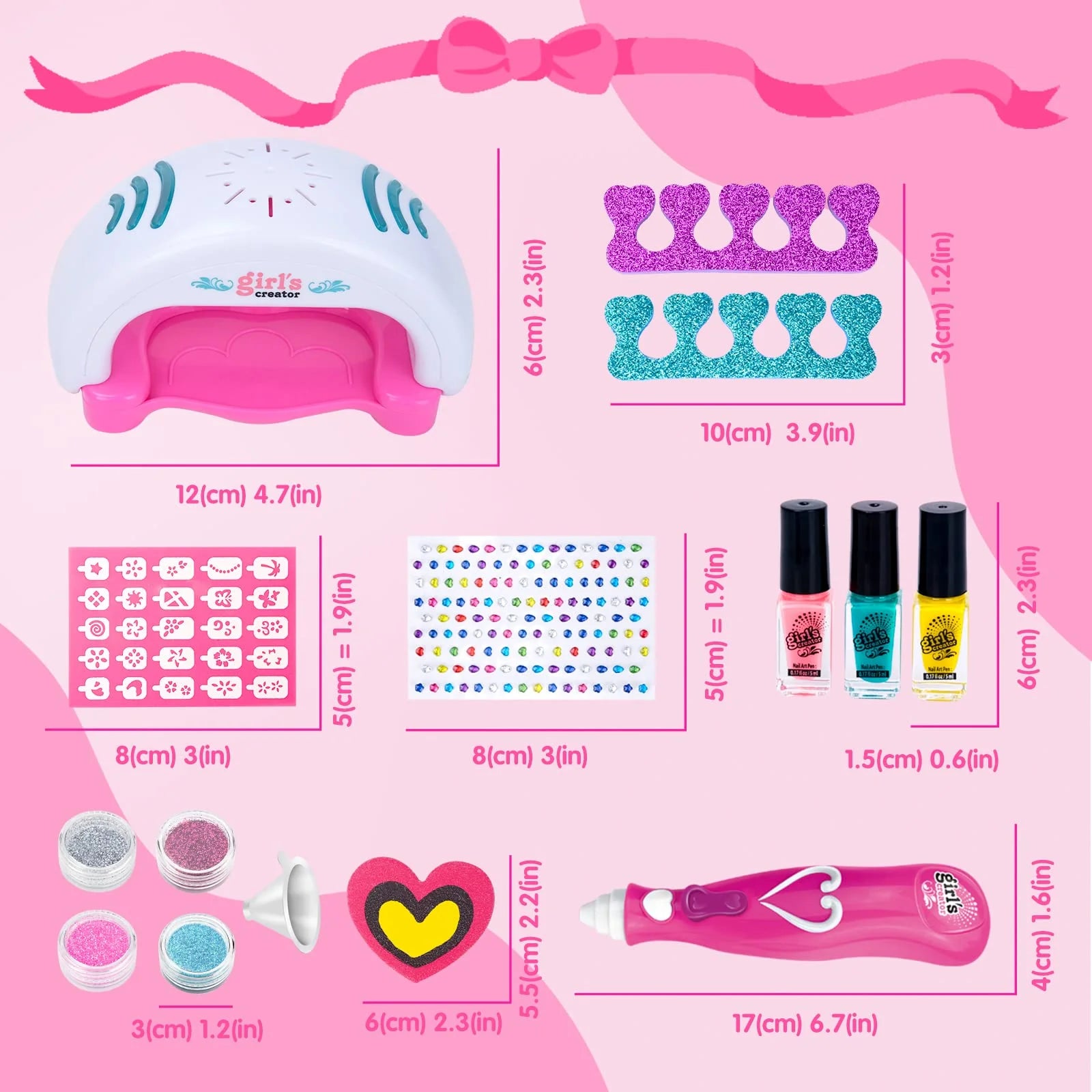 Toys for 5 6 7 8 Year Old Girls, Kids Nail Polish Makeup Art Kit Birthday Gifts for Girl Age 6-12 Crafts Princess Paint Game Set Girl for Gift Nail Decoration Electric Toy Finger Sticker