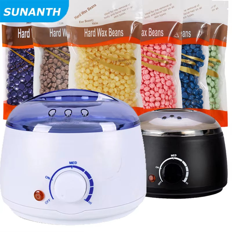 Depilatory Hair Removal Machine - Wax Melter Epilator Kit with Paraffin Heater Wax Beans Beads for Smooth Skin at Home Use