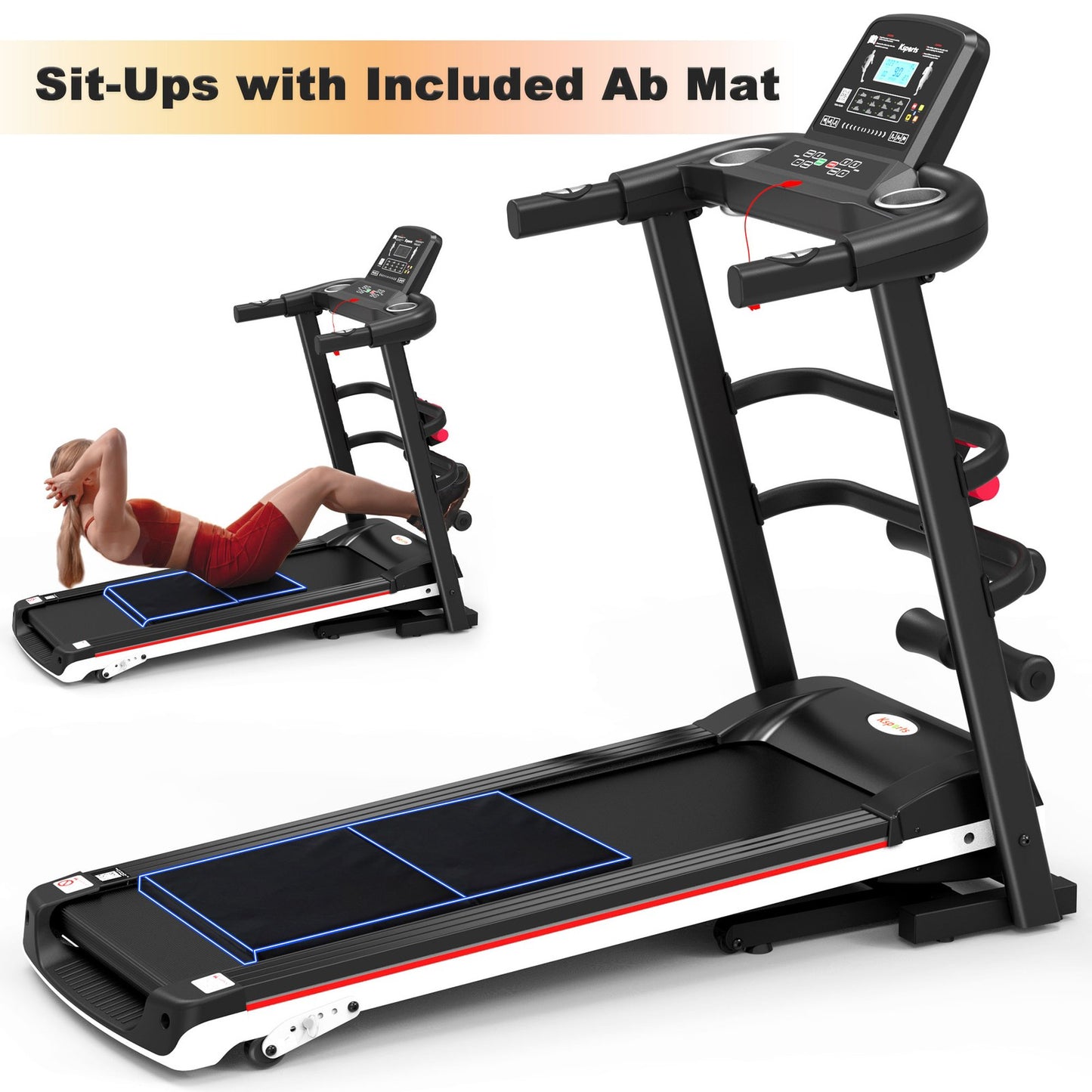 Ksports 16 Inch Wide Foldable Home Treadmill W/ Bluetooth & Fitness Tracking App