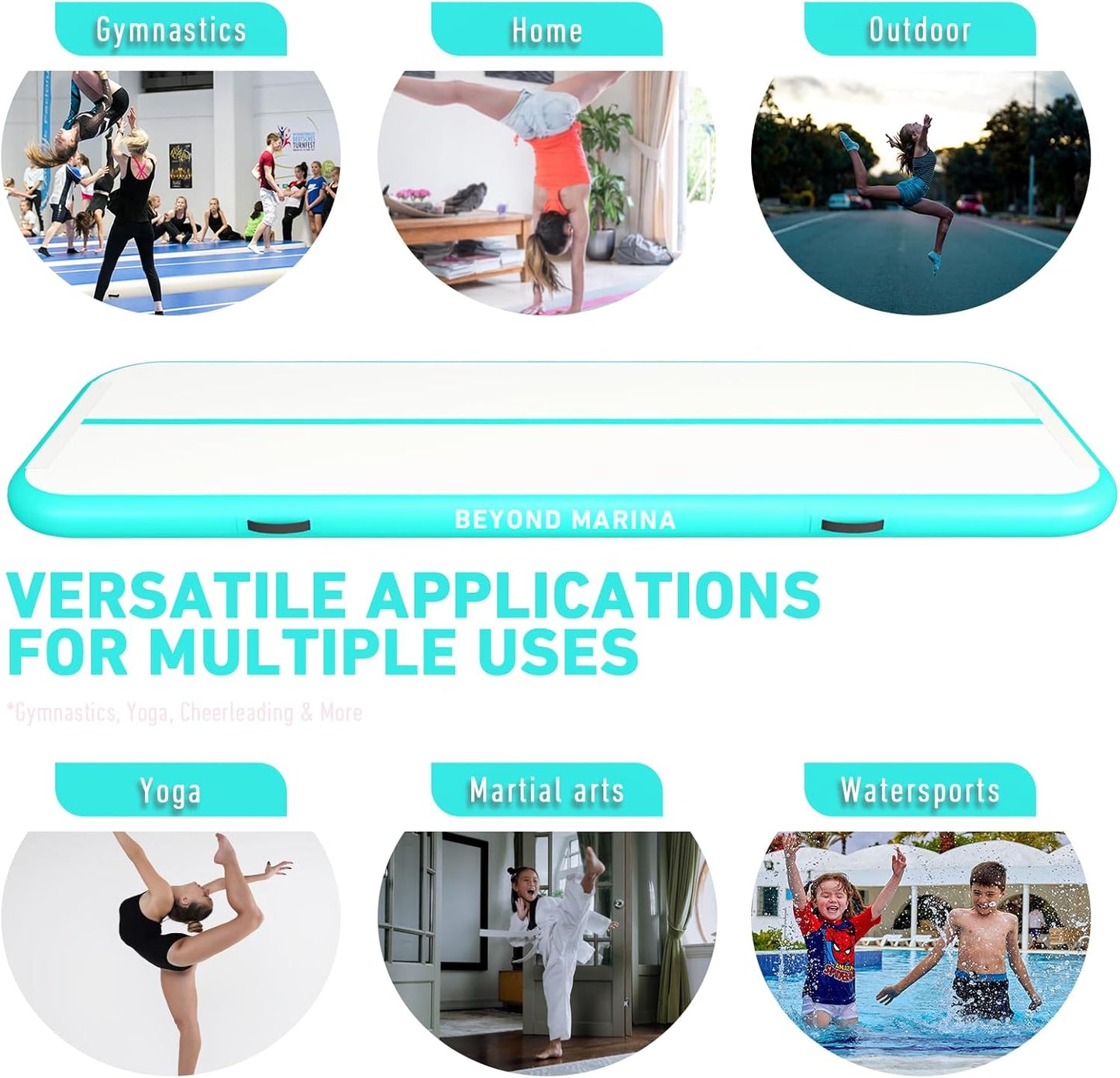 Air Gymnastics Tumble Track 4/8 Inches Thickness Inflatable Tumbling 10Ft/13Ft/16Ft/20Ft Air Mats for Home Use Training/Cheerleading/Yoga/Water with Electric Pump