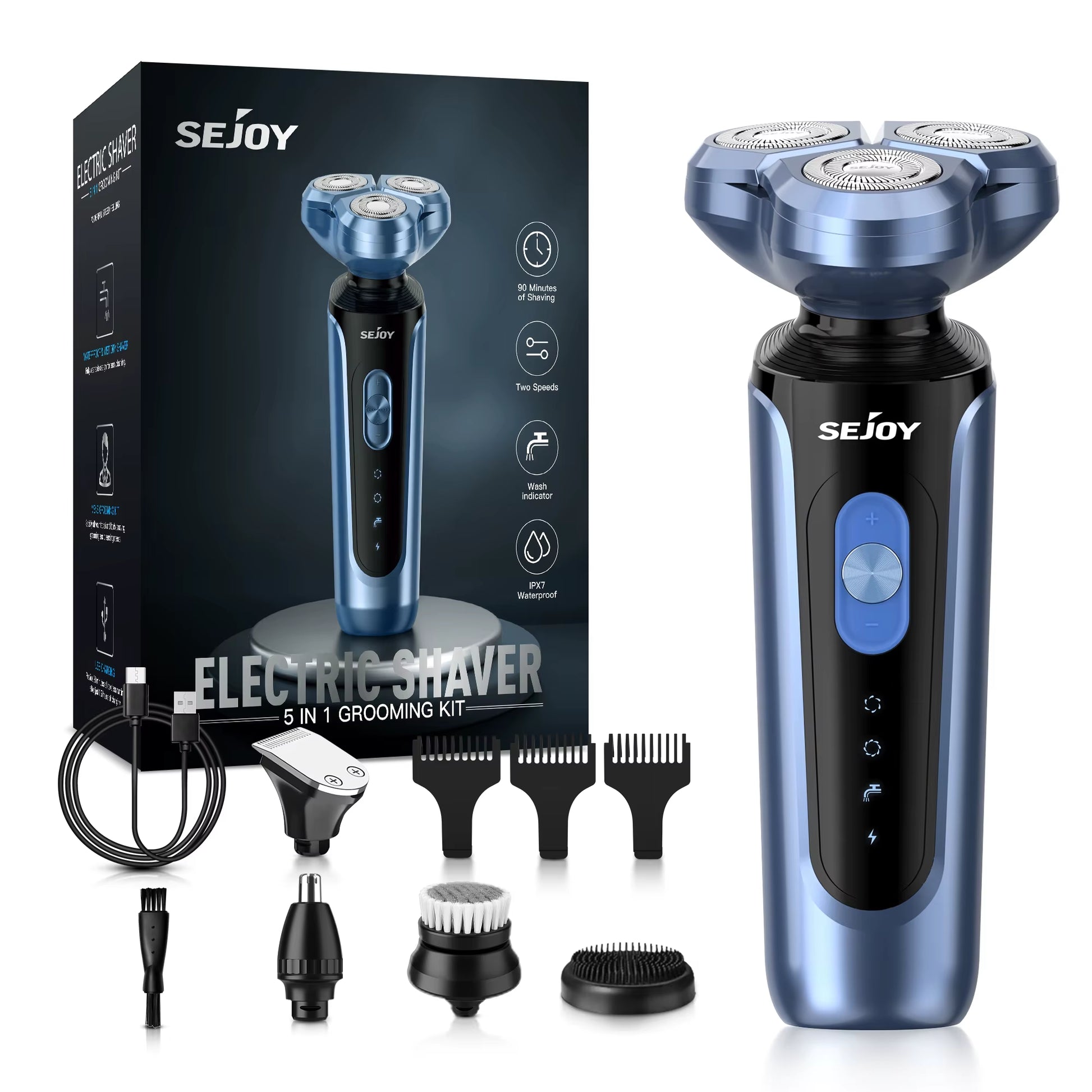 Rotary Electric Shaver Kit Rechargeable Multi-Function Beard Shaving Nose Hair Trimmer Three-Head Floating Razor